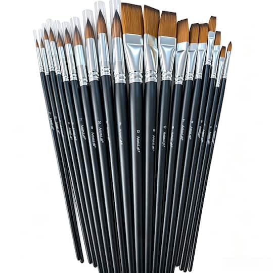 Michaels, 20 Piece Flat & Round Long Handle Taklon Brush Set by Artist's Loft® – Category: Brush Sets
